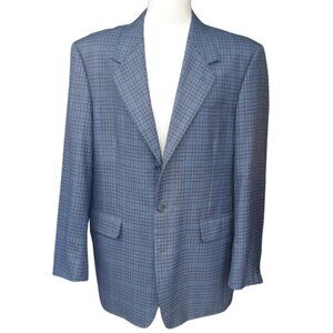 London Square Plus SZ 40L Silk & Wool Men's Blue Plaid 3 Button Sport Jacket